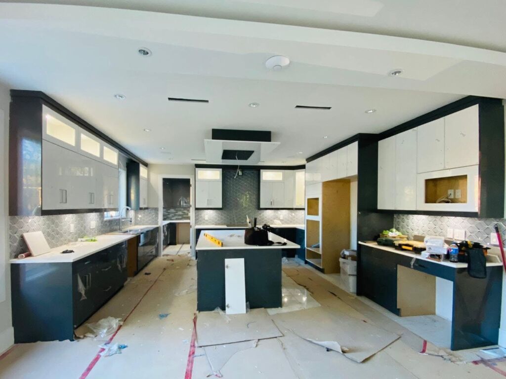 Custom kitchen cabinetry installation in progress